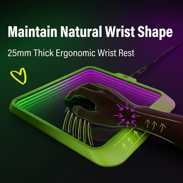 Alt view image 5 of 7 - Professional Esport Tempered Glass Gaming Mouse Pad, Ultra-Smooth Surface Infinite RGB Gaming Mouse Pad for FPS Games And Gamers - Green