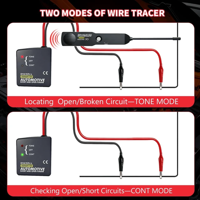 Alt view image 6 of 7 - Automotive Wire Tracer Electrical with Battery, EM415Pro Automotive Short & Open Finder Circuit Tester, DC 6-42V Fault Probe Cable Tracer, Circuit Breaker Finder for Car, Boat, Trailer etc
