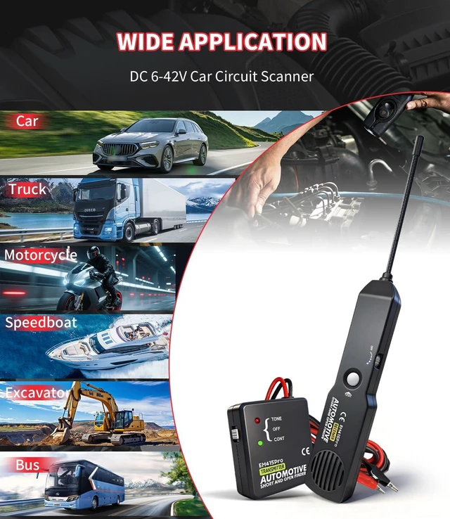 Alt view image 7 of 7 - Automotive Wire Tracer Electrical with Battery, EM415Pro Automotive Short & Open Finder Circuit Tester, DC 6-42V Fault Probe Cable Tracer, Circuit Breaker Finder for Car, Boat, Trailer etc