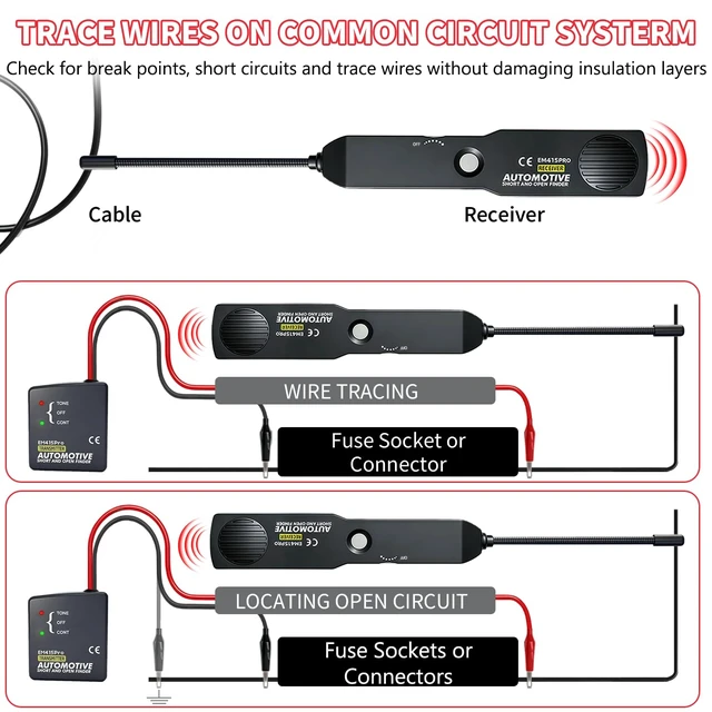 Alt view image 3 of 7 - Automotive Wire Tracer Electrical with Battery, EM415Pro Automotive Short & Open Finder Circuit Tester, DC 6-42V Fault Probe Cable Tracer, Circuit Breaker Finder for Car, Boat, Trailer etc
