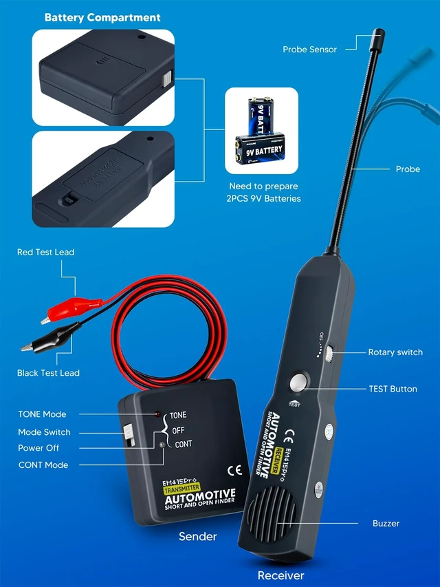 Alt view image 4 of 7 - Automotive Circuit Tester, DC 6-42V EM415pro Wire Tracer Automotive Short and Open Finder, Broken Wire Detector Tool with 7 Inch Flexible Probe for Cars Diagnostics