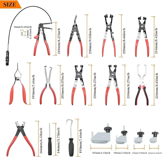 Alt view image 5 of 7 - 16 Pcs Hose Clamp Pliers Set, Hose Clamp Removal and Installation Tool
with Long Flexible Plier & Electrical Disconnect Pliers for Automotive Coolant Radiator Heater, Water Hoses, Fuel Lines