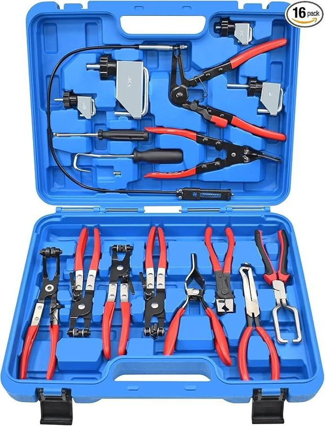 Main image of 16 Pcs Hose Clamp Pliers Set, Hose Clamp Removal and Installation Tool
with Long Flexible Plier & Electrical Disconnect Pliers for Automotive Coolant Radiator Heater, Water Hoses, Fuel Lines
