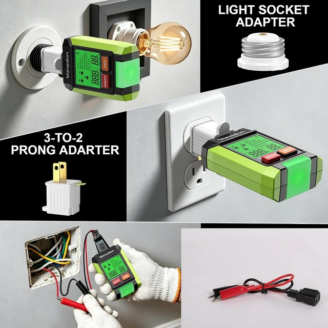 Alt view image 4 of 7 - Circuit Breaker Finder with LCD, GFCI Outlet Tester,Circuit Tracer Breaker Finder with NCV Test & Flashlight, Electrical Tester Includes Adapters and Carrying Case - Green
