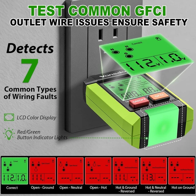 Alt view image 5 of 7 - Circuit Breaker Finder with LCD, GFCI Outlet Tester,Circuit Tracer Breaker Finder with NCV Test & Flashlight, Electrical Tester Includes Adapters and Carrying Case - Green