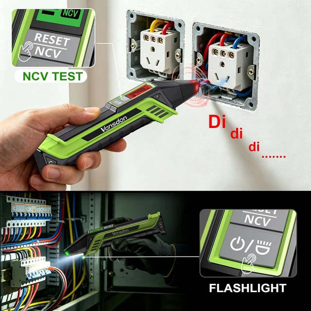 Alt view image 7 of 7 - Circuit Breaker Finder with LCD, GFCI Outlet Tester,Circuit Tracer Breaker Finder with NCV Test & Flashlight, Electrical Tester Includes Adapters and Carrying Case - Green