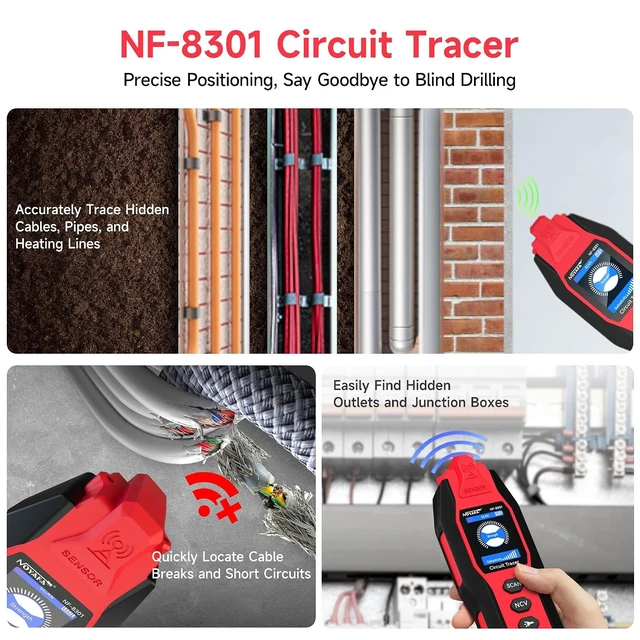 Alt view image 6 of 7 - NF-8301 Circuit Tracer, Underground Wire Locator &Digital Multimeter 8 Level Sensitivity Adjustment, Rechargeable Wire Tracer for Fuses, Irrigation, Wall Wires