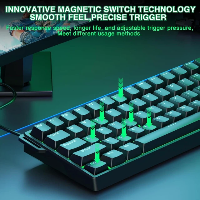 Alt view image 2 of 7 - Aula WIN60 HE - 60% Mechanical Gaming Keyboard Wired, Magnetic Switch Hot Swappable, Adjustable Actuation Rapid Trigger Mode, 8000 Hz Polling Rate, RGB Small Keyboard 60 Percent Compact Design for PC