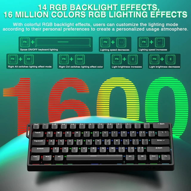 Alt view image 7 of 7 - Aula WIN60 HE - 60% Mechanical Gaming Keyboard Wired, Magnetic Switch Hot Swappable, Adjustable Actuation Rapid Trigger Mode, 8000 Hz Polling Rate, RGB Small Keyboard 60 Percent Compact Design for PC