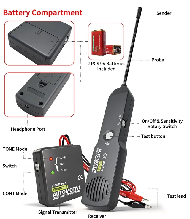 Alt view image 5 of 7 - EM415pro Automotive Wire Tracer, 642V DC Short&Open Circuit Finder wire break locator with Battery broken wire detector tool with 7 inch Flexible Probe for Cars, trucks, Boat, Motorcycles