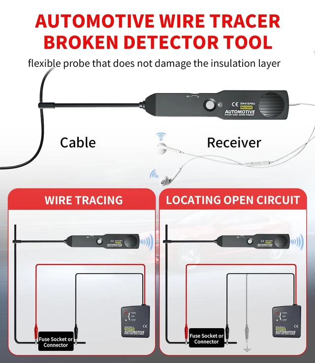 Alt view image 4 of 7 - EM415pro Automotive Wire Tracer, 642V DC Short&Open Circuit Finder wire break locator with Battery broken wire detector tool with 7 inch Flexible Probe for Cars, trucks, Boat, Motorcycles