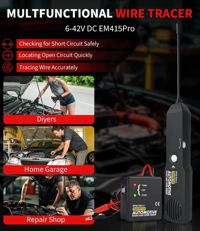 Alt view image 3 of 7 - EM415pro Automotive Wire Tracer, 642V DC Short&Open Circuit Finder wire break locator with Battery broken wire detector tool with 7 inch Flexible Probe for Cars, trucks, Boat, Motorcycles