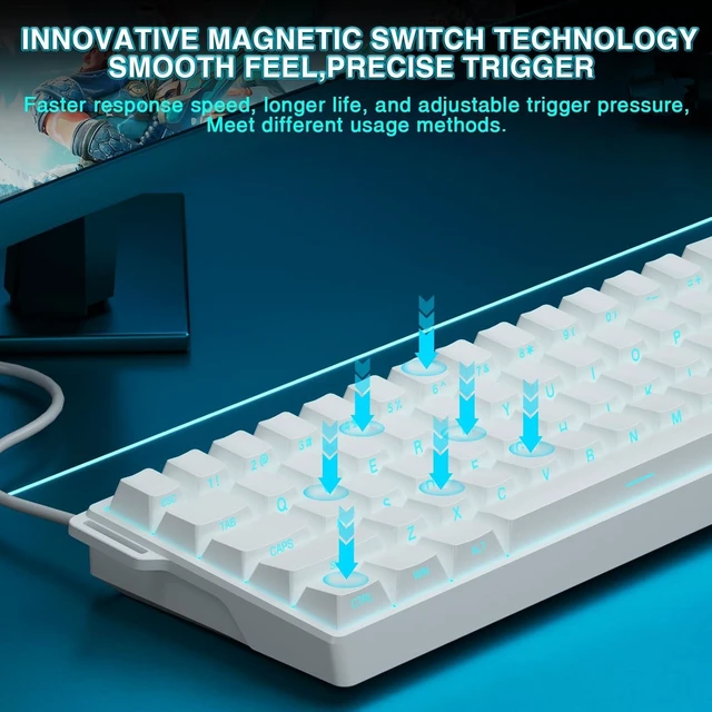 Alt view image 2 of 7 - Aula WIN60 HE - 60% Mechanical Gaming Keyboard Wired, Hall Effect Magnetic Switch Hot Swappable, Adjustable Actuation RT Mode, 8000 Hz Polling Rate, RGB Keyboard 60 Percent Compact Design for PC