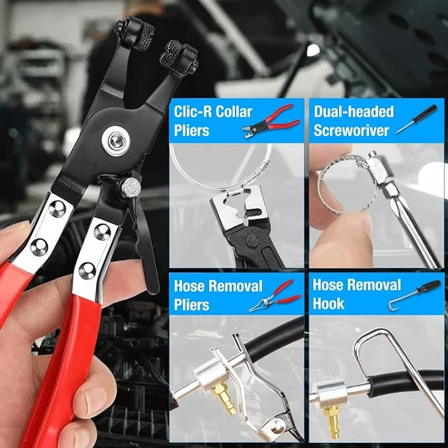 Alt view image 7 of 7 - 16PCS Hose Clamp Pliers Set, Automotive Hose Clamp Removal Tool, Long Reach Flexible Wire Tools for Radiator, Heater, Coolant & Water Hoses