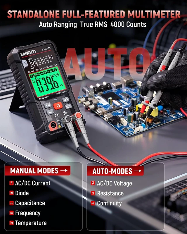 Alt view image 2 of 7 - Digital Multimeter Wire Tracer Kit with NCV Voltmeter for Home DIY 3-in-1 Tester , Find Hidden Cables, Work Standalone, True RMS 4000 Counts, RJ45 RJ11 Detector, Temperature, for Car Repair