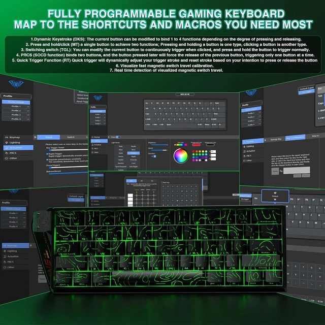 Alt view image 3 of 7 - 60% Mechanical Gaming Keyboard Wired, Hall Effect Magnetic Switch Hot Swappable, Adjustable Actuation RT Mode, 8000 Hz Polling Rate, RGB Keyboard 60 Percent Compact Design for PC - Line Design Black