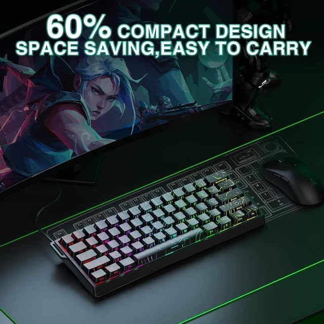 Alt view image 7 of 7 - 60% Mechanical Gaming Keyboard Wired, Hall Effect Magnetic Switch Hot Swappable, Adjustable Actuation RT Mode, 8000 Hz Polling Rate, RGB Keyboard 60 Percent Compact Design for PC - Line Design Black