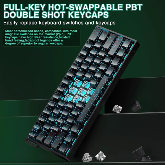 Alt view image 5 of 7 - 60% Mechanical Gaming Keyboard Wired, Hall Effect Magnetic Switch Hot Swappable, Adjustable Actuation RT Mode, 8000 Hz Polling Rate, RGB Keyboard 60 Percent Compact Design for PC - Line Design Black
