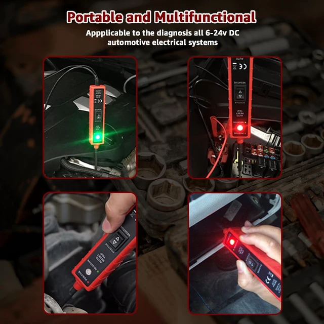 Alt view image 5 of 7 - Power Circuit Probe Tester, 6V-24V DC Test Light, Automotive Circuit Tester & Short Circuit Finder, Component Activation, Polarity Test, Continuity Check, LED Indicator and Overload Protection