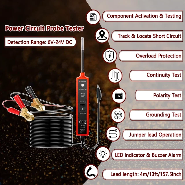Alt view image 7 of 7 - Power Circuit Probe Tester, 6V-24V DC Test Light, Automotive Circuit Tester & Short Circuit Finder, Component Activation, Polarity Test, Continuity Check, LED Indicator and Overload Protection