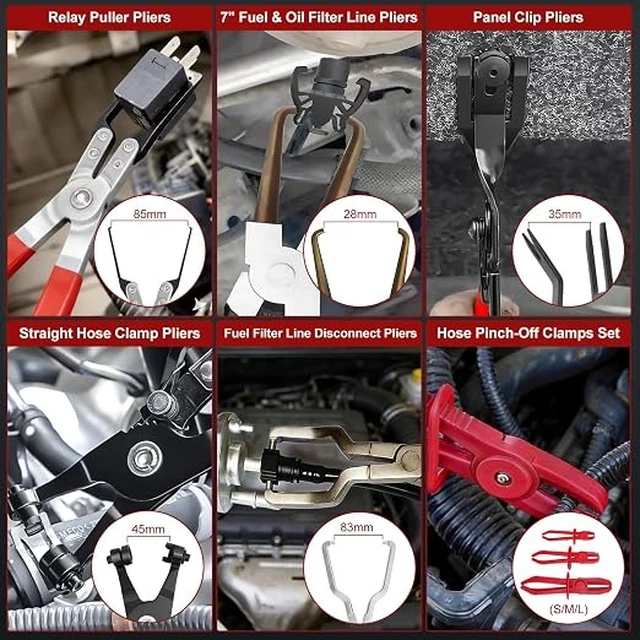 Alt view image 6 of 7 - 39-Piece Automotive Fuel Line Pliers Set, Fuel Line Disconnect Tool Kit & Hose Clamp Tool Set with Electrical Disconnect Pliers, Terminal Pin Removal Tools, Pinch-Off Clamps & Toolbox