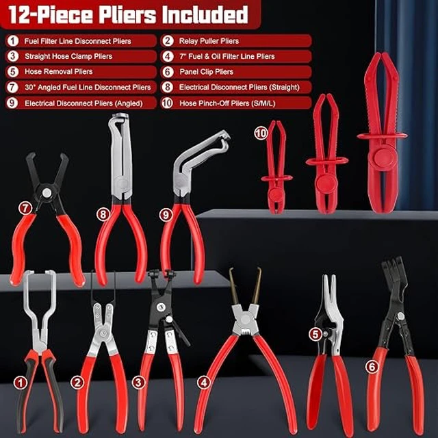 Alt view image 3 of 7 - 39-Piece Automotive Fuel Line Pliers Set, Fuel Line Disconnect Tool Kit & Hose Clamp Tool Set with Electrical Disconnect Pliers, Terminal Pin Removal Tools, Pinch-Off Clamps & Toolbox