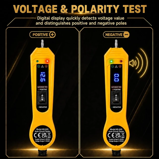 Alt view image 6 of 7 - Automotive Test Light Probe Kit, 3-36V DC Power Circuit Probe Tester with Voltmeter, Auto Electrical Voltage Fuse Continuity Tester Tool with Black Carrying Case