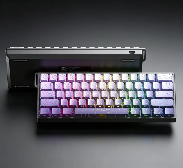 Main image of 60% Mechanical Gaming Keyboard Wired, Hall Effect Magnetic Switch Hot Swappable, Adjustable Actuation RT Mode, 8000 Hz Polling Rate, RGB Keyboard 60 Percent Compact Design for PC - Line Design Purple