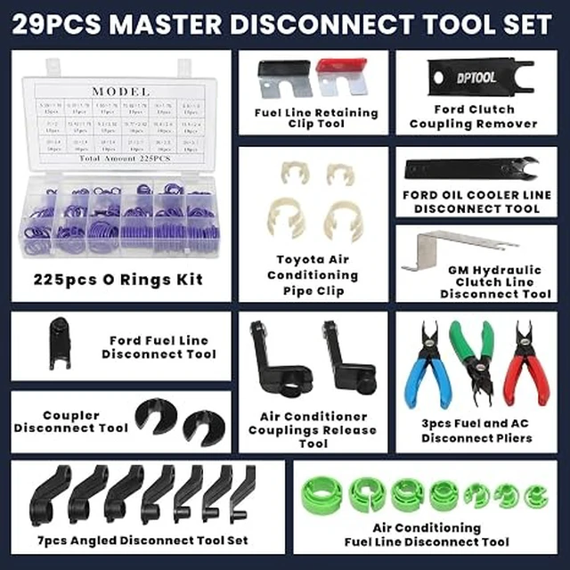 Alt view image 2 of 7 - 29pcs Master Quick Disconnect Tool Set
Fuel Line Disconnect and Removal Tool for A/C, Fuel and Transmission Cooler Lines with AC Disconnect Pliers and O Seal Kit