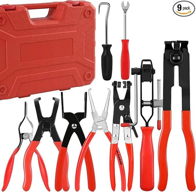 Main image of 9Pcs Fuel Line Disconnect Pliers Set with Storage Case
9" Fuel Filter Caliper, Removal/CV Joint Boot Clamp/Flat Hose Clamp/30 Degree Disconnect Pliers Set for Auto Maintenance