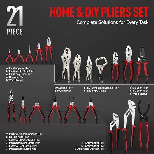 Alt view image 3 of 7 - Pliers Set, 21 Pieces Full Assortment of Plier with EVA, Versatile Pliers Tool Set for Plyers Ideal as Home Use, Holiday, Fathers' Day Gift