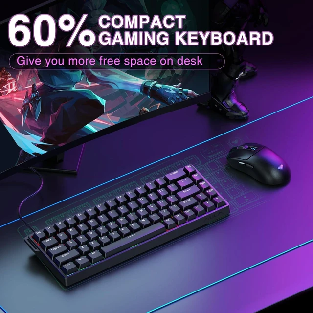 Alt view image 5 of 7 - 68 Keys HE Mechanical Gaming Keyboard 60%, Hall Effect Magnetic Switch, Fast Trigger Mode Adjustable Actuation, 8000Hz Polling Rate, RGB Backlit, Wired Black Keyboard for Laptop/PC Gamer