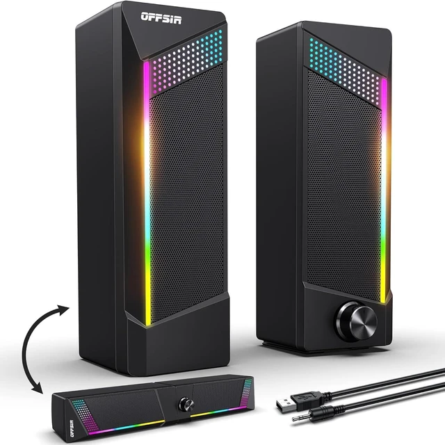 Main image of Computer Speakers, 2 in 1 PC Speaker , Gaming Speakers for PC Computer Laptop Desktop Monitor, RGB Speakers with Touch Sensitive Lighting, USB Powered 3.5mm Aux(Package Only Two Speaker, No Soundbar)