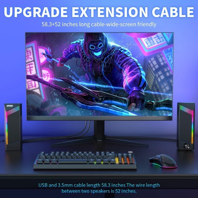 Alt view image 6 of 7 - Computer Speakers, 2 in 1 PC Speaker , Gaming Speakers for PC Computer Laptop Desktop Monitor, RGB Speakers with Touch Sensitive Lighting, USB Powered 3.5mm Aux(Package Only Two Speaker, No Soundbar)