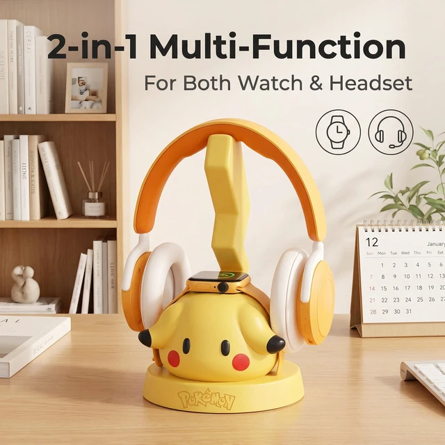 Alt view image 3 of 6 - Headphone Stand With Wireless Magnetic Watch Charger, Cute Headset Holder for Desktop Table