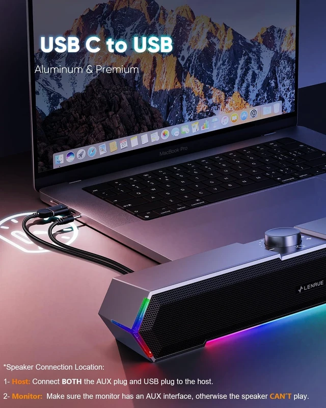 Alt view image 2 of 6 - G11 Computer Speakers for Desktop, Touch Lights PC Speakers with Surge Clear Sound, USB C/USB Powered, AUX Audio for Computer Desktop PC Laptop Desk