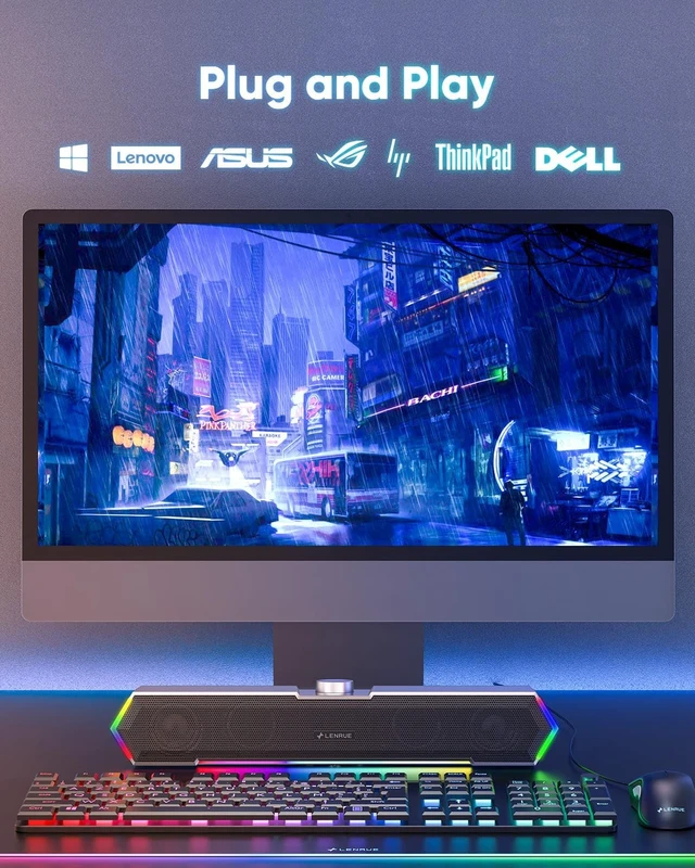 Alt view image 4 of 6 - G11 Computer Speakers for Desktop, Touch Lights PC Speakers with Surge Clear Sound, USB C/USB Powered, AUX Audio for Computer Desktop PC Laptop Desk