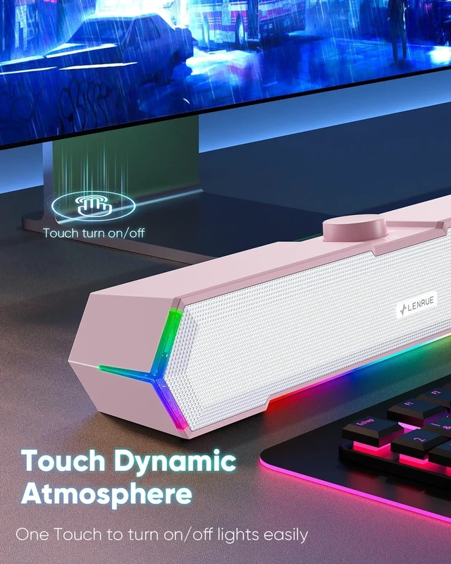 Alt view image 2 of 6 - G11 Computer Speakers for Desktop, Touch Lights PC Speakers with Surge Clear Sound, USB C/USB Powered, AUX Audio for Computer Desktop PC Laptop Desk (Light Pink)
