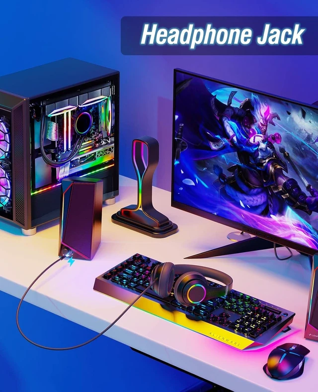 Alt view image 2 of 6 - Computer Speakers, USB/USB-C Powered AUX Audio for PC Speakers with Loud Stereo Sound, Headphone-in, Touch Lights for Desktop, Computer, Laptop, Desk(USB-C to USB Adapter Included