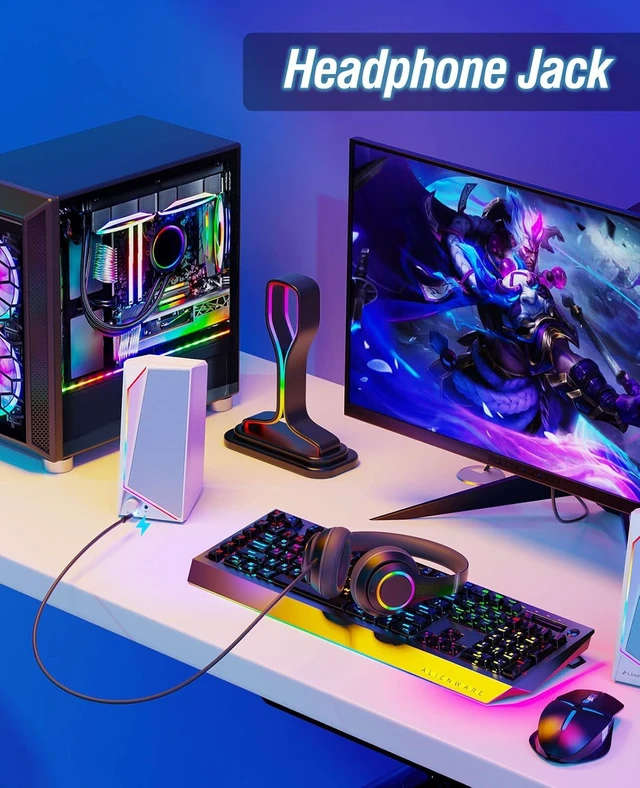 Alt view image 3 of 6 - Computer Speakers, USB/USB-C Powered PC Speakers with Loud Stereo Sound, Headphone-in for Desktop, Laptop, Monitor,White