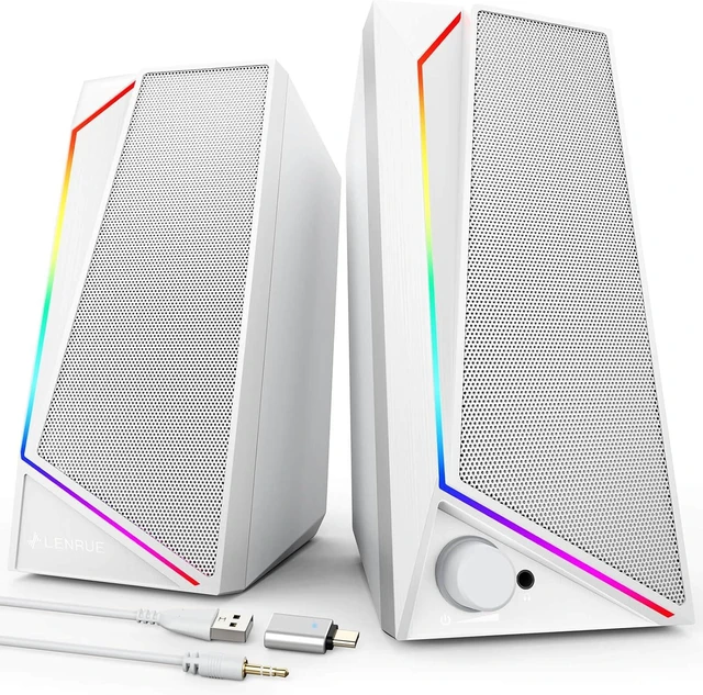 Main image of Computer Speakers, USB/USB-C Powered PC Speakers with Loud Stereo Sound, Headphone-in for Desktop, Laptop, Monitor,White