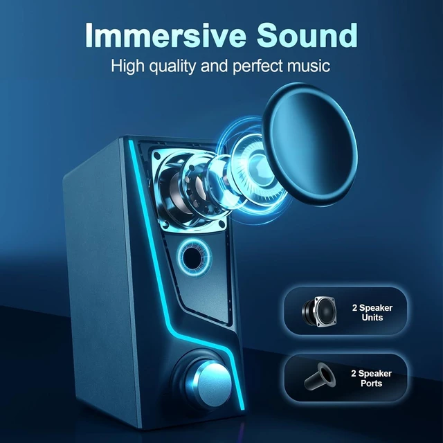 Alt view image 5 of 7 - Computer Speakers for Desktop, PC Speakers with 9 Lighting Modes USB Powered with 3.5mm AUX, Dual Speaker Units and 2 Bass-Boost Ports for PCs, Laptops and Monitors