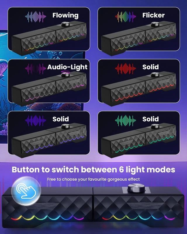 Alt view image 7 of 7 - PC Speakers - 2 in 1 Detachable Computer Speakers with LED for Dynamic and Cool Gaming - Gaming Speakers with USB Cable for Desktop PC, Monitor, Laptop, Gaming Equipment