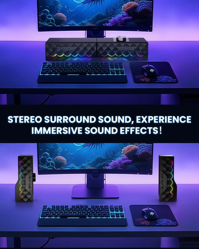 Alt view image 4 of 7 - PC Speakers - 2 in 1 Detachable Computer Speakers with LED for Dynamic and Cool Gaming - Gaming Speakers with USB Cable for Desktop PC, Monitor, Laptop, Gaming Equipment