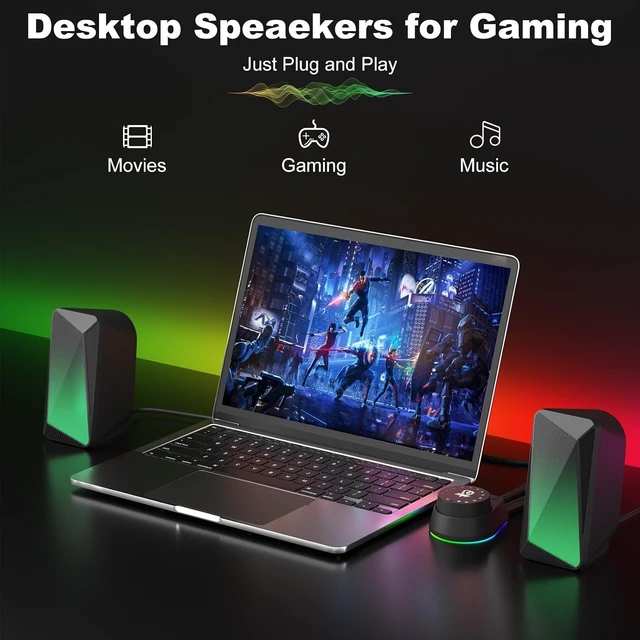 Alt view image 5 of 7 - Computer Speakers for Desktop PC Monitor USB Powered Gaming Speaker Pulsing & LED Flame Lighting Effects, Easy-Control Pod, Bluetooth & 3.5 mm AUX Mode, Balanced & Clear Sound,USB Powered, C30