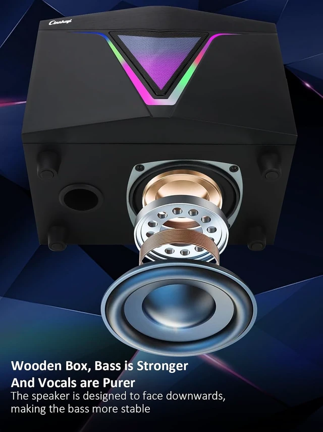 Alt view image 2 of 6 - 2.1 USB-Powered Computer Speaker with Subwoofer,PC Speakers with subwoofer-Dual 4.7'' mid-Treble Full-Range Satellites for PC,Speaker with Dynamic RGB,Up to 16W, 3.5mm Inputs