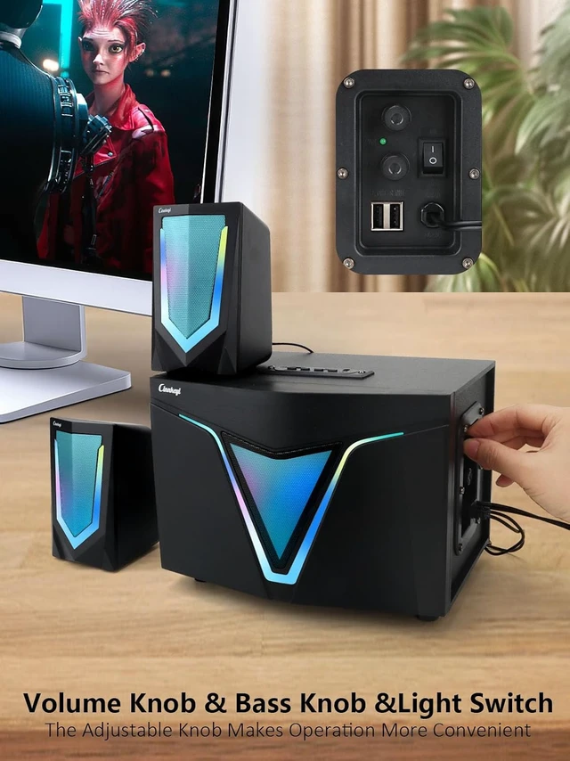 Alt view image 4 of 6 - 2.1 USB-Powered Computer Speaker with Subwoofer,PC Speakers with subwoofer-Dual 4.7'' mid-Treble Full-Range Satellites for PC,Speaker with Dynamic RGB,Up to 16W, 3.5mm Inputs
