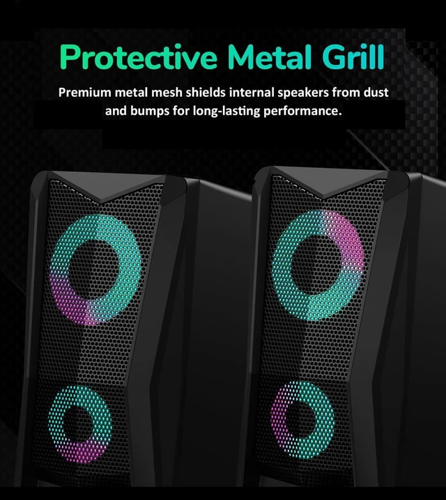 Alt view image 7 of 7 - PC Speakers for Desktop, 2.0 Channel Touch Control Volume Light USB powered, 3.5mm AUX plug and play for PC, laptop, monitor;2 cables, up to 78 in, RGB lighting , front volume knob