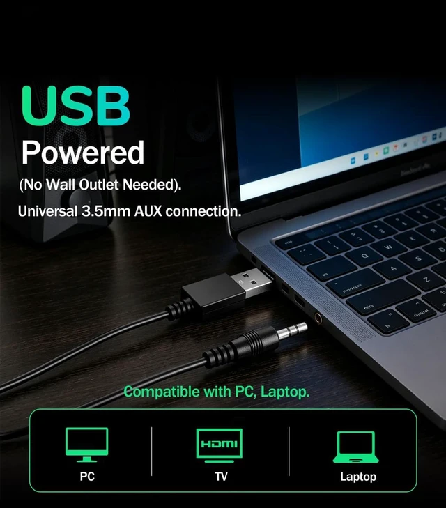 Alt view image 4 of 7 - PC Speakers for Desktop, 2.0 Channel Touch Control Volume Light USB powered, 3.5mm AUX plug and play for PC, laptop, monitor;2 cables, up to 78 in, RGB lighting , front volume knob