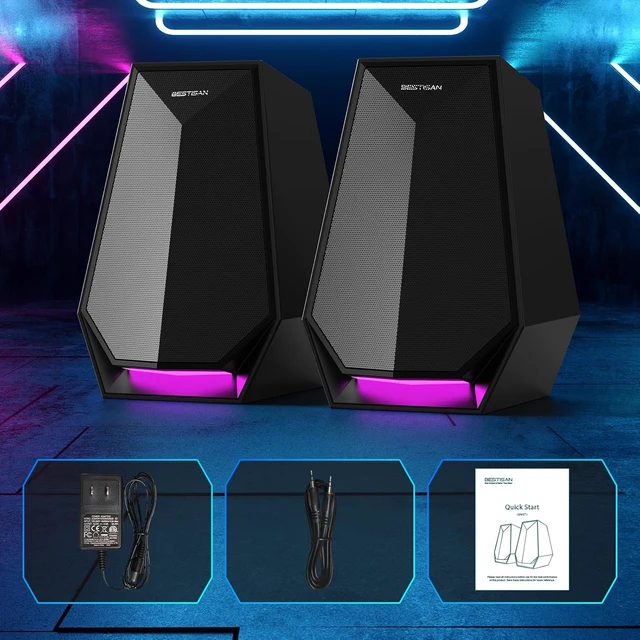 Alt view image 7 of 7 - Computer Gaming Speakers for Desktop PC 30W Powered Monitor Speakers with Bluetooth/AUX/Type-C Connections, 6 Colorful Lights, Compatible with Monitor